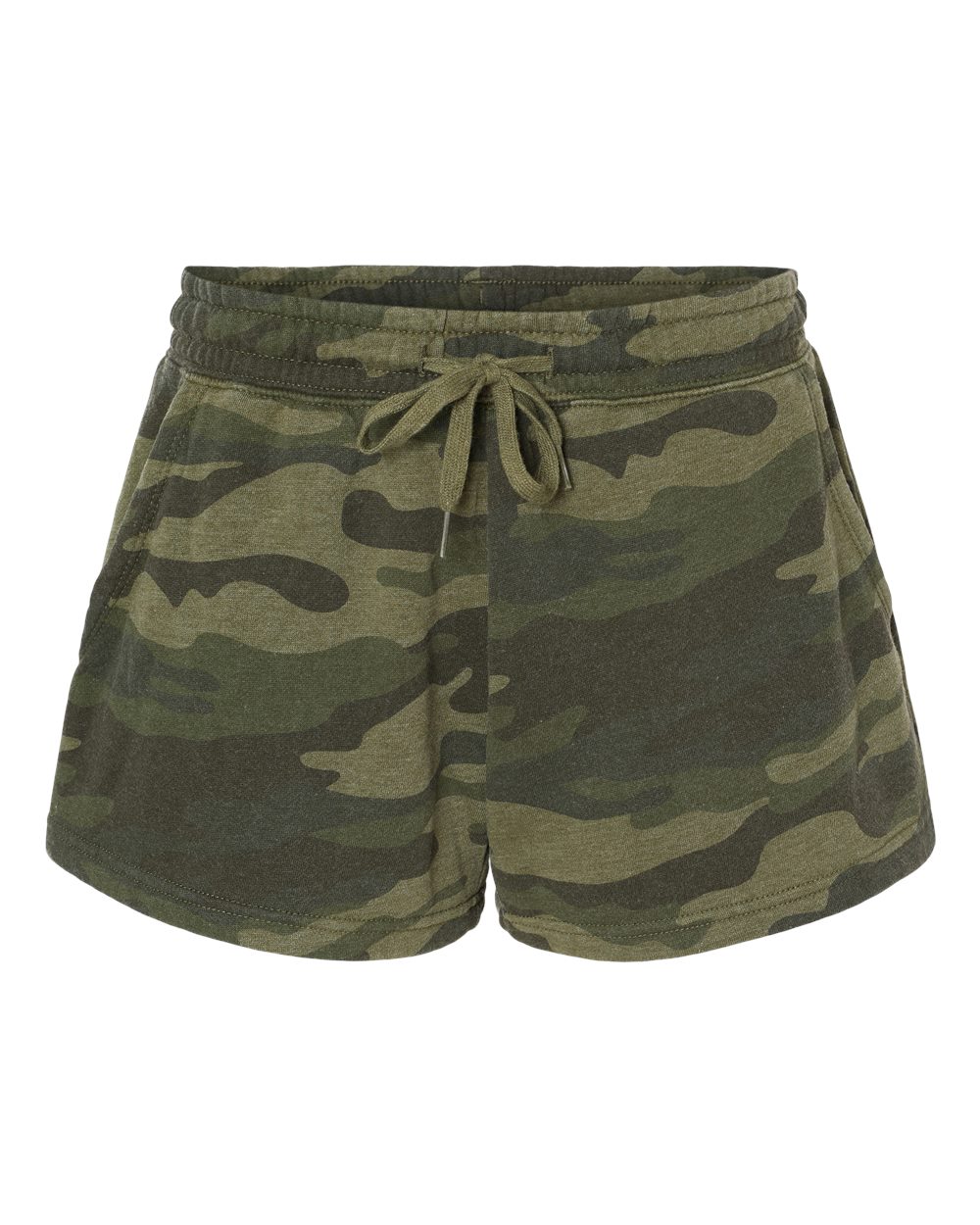 Front View of Forest Camo Heather Women’s Lightweight California Wave Wash Fleece Shorts - PRM20SRT