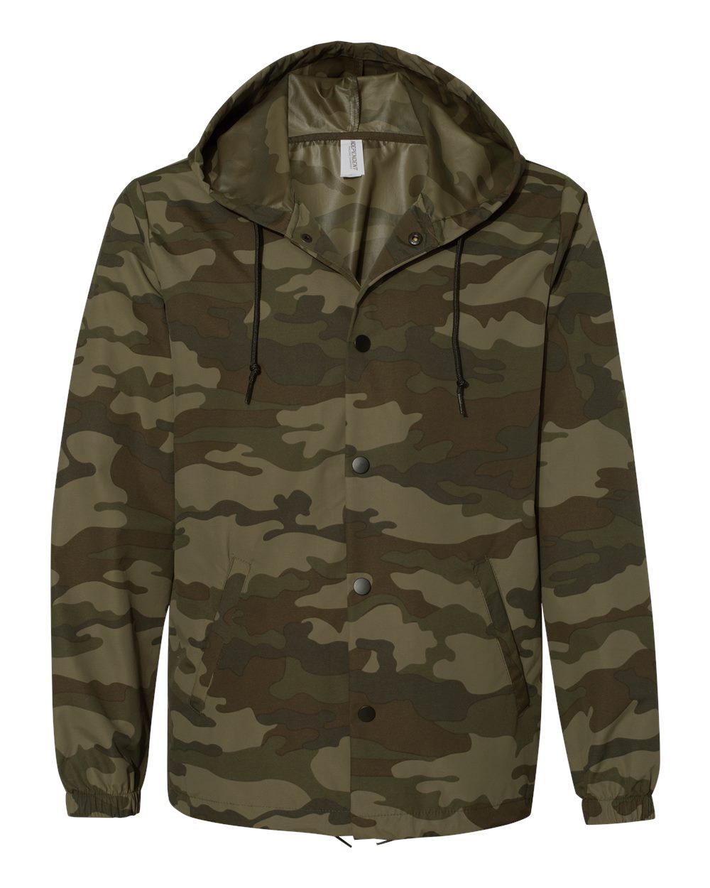 Front View of Forest Camo Water-Resistant Hooded Windbreaker - EXP95NB