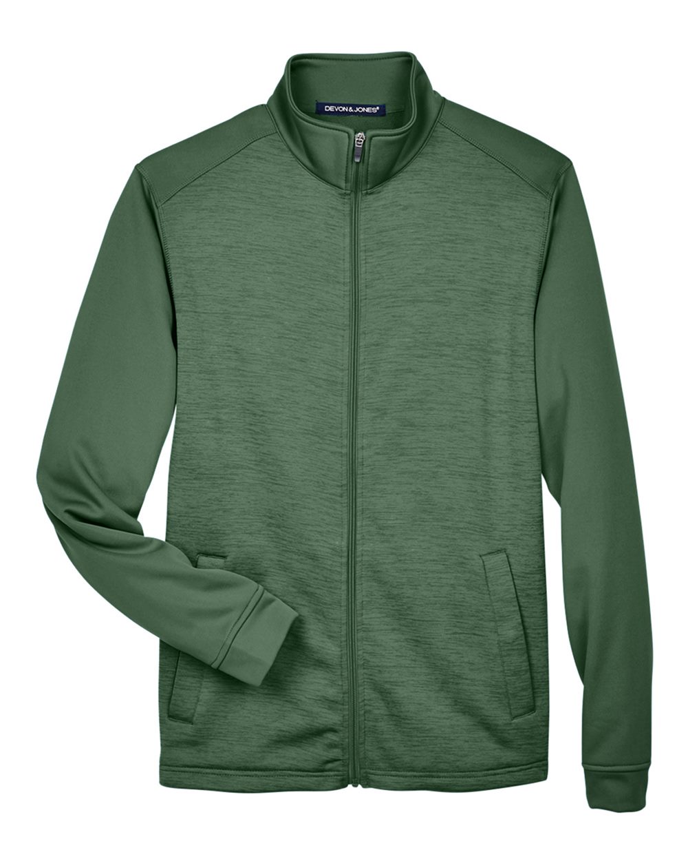 Front View of Forest/ Forest Heather Men's Newbury Colorblock Mélange Fleece Full-Zip jacket - DG796