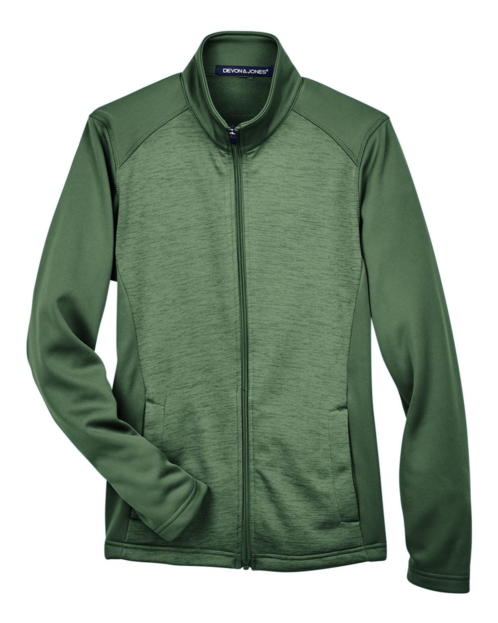 Front View of Forest/ Forest Heather Women's Newbury Colorblock Mélange Fleece Full-Zip Jacket - DG796W