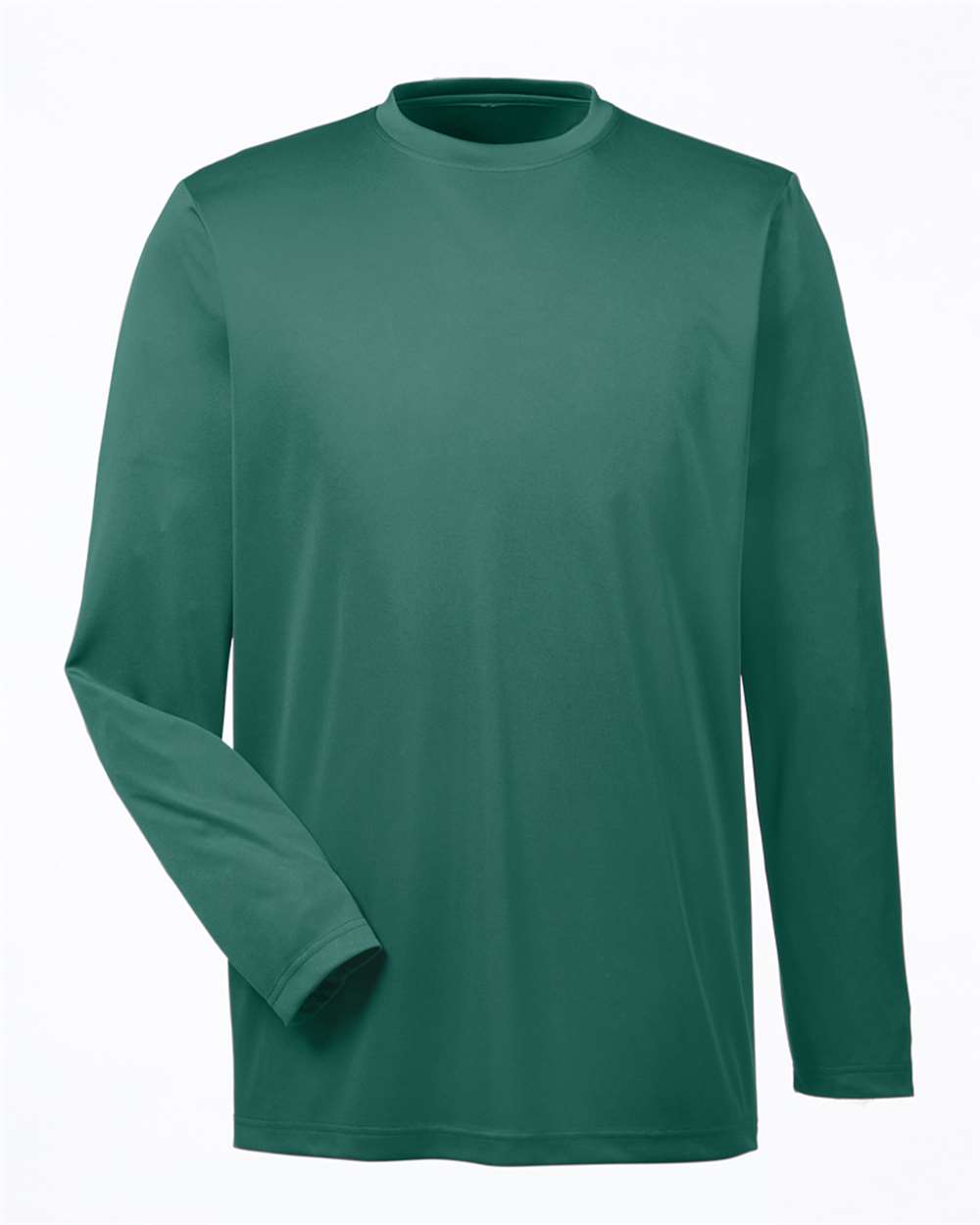 Front View of Forest Green Men's Cool & Dry Sport Performance Long Sleeve T-Shirt - 8622