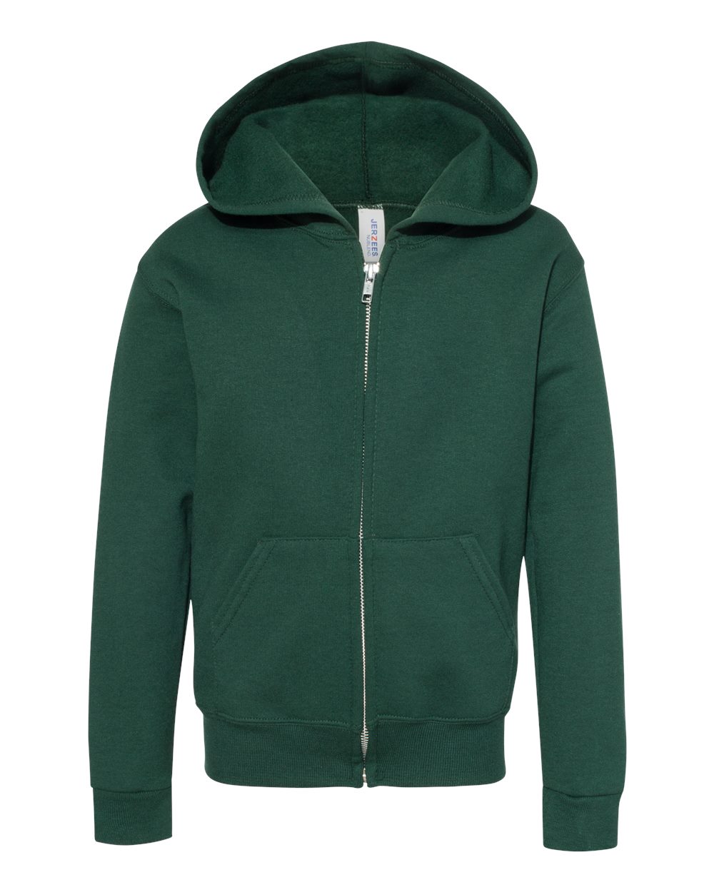 Front View of Forest Green NuBlend® Youth Full-Zip Hooded Sweatshirt - 993BR