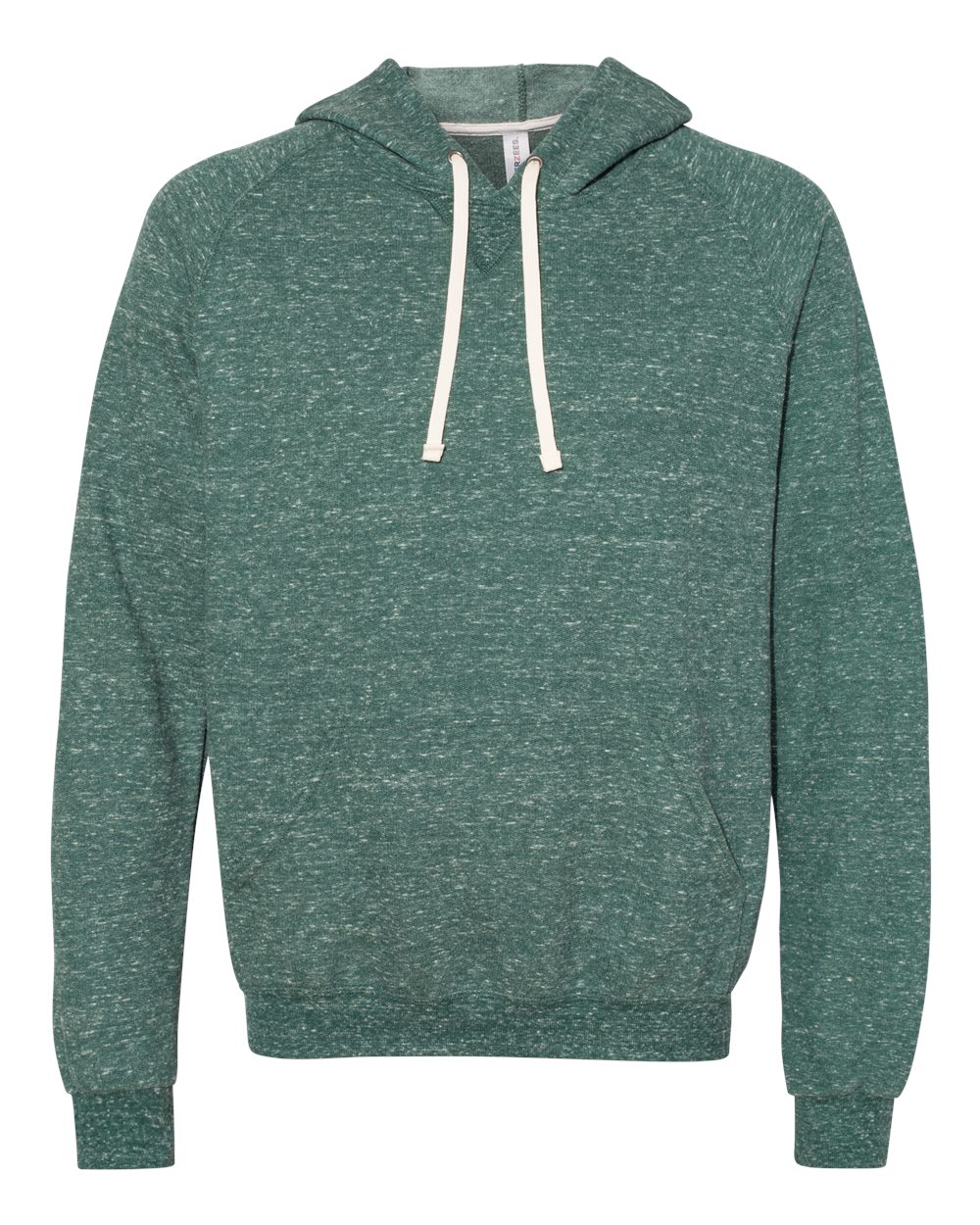 Front View of Forest Green Snow Heather French Terry Raglan Hooded Sweatshirt - 90MR