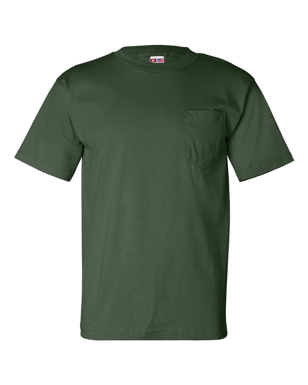 Front View of Forest Green USA-Made Pocket T-Shirt - 7100