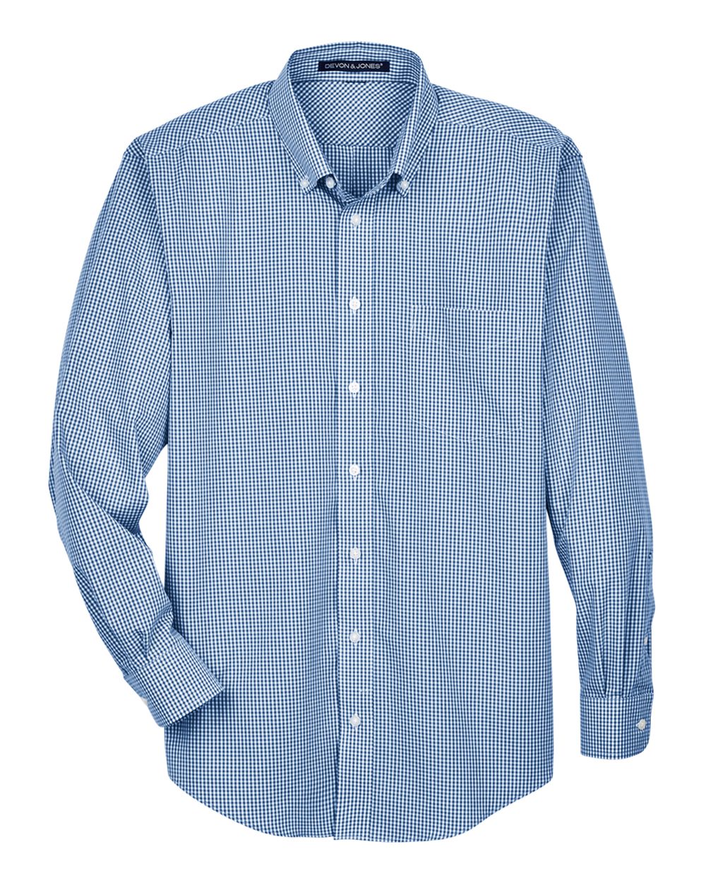 Front View of French Blue Men's Crown Collection® Gingham Check Woven Dress Shirt - D640