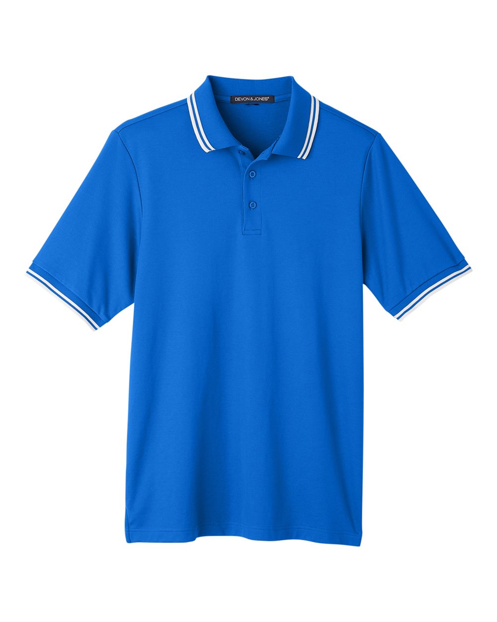 Front View of French Blue/ White Men's CrownLux Performance® Plaited Tipped Polo - DG20C