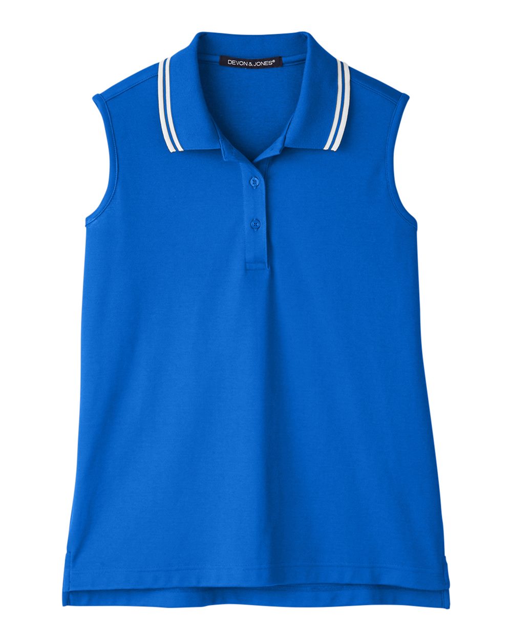 Front View of French Blue/ White Women's CrownLux Performance® Plaited Tipped Sleeveless Polo - DG20SW
