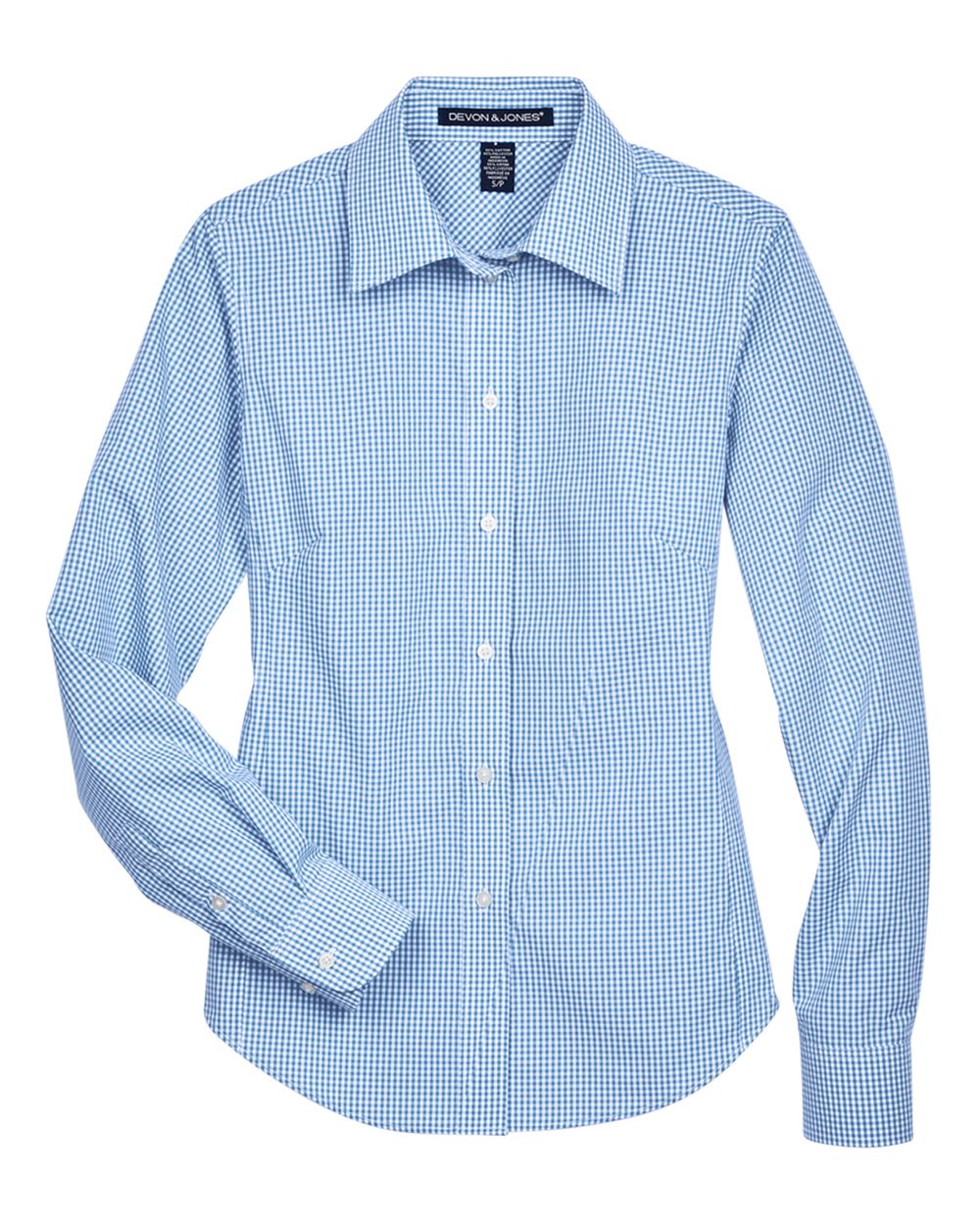 Front View of French Blue Women's Crown Collection® Gingham Check Woven Dress Shirt - D640W