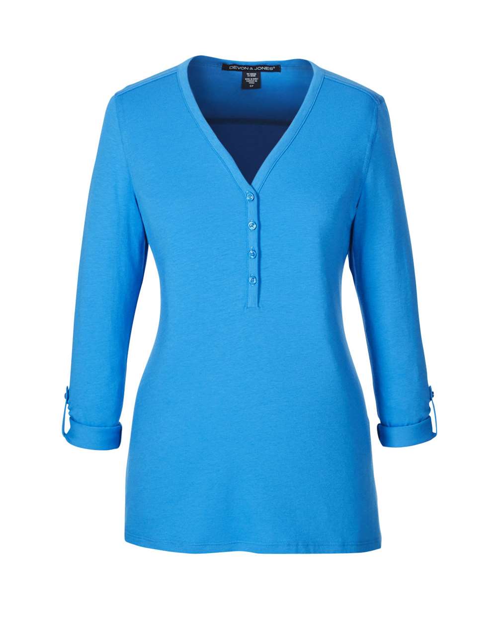 Front View of French Blue Women's Perfect Fit™ Y-Placket Convertible Sleeve Knit Top - DP186W