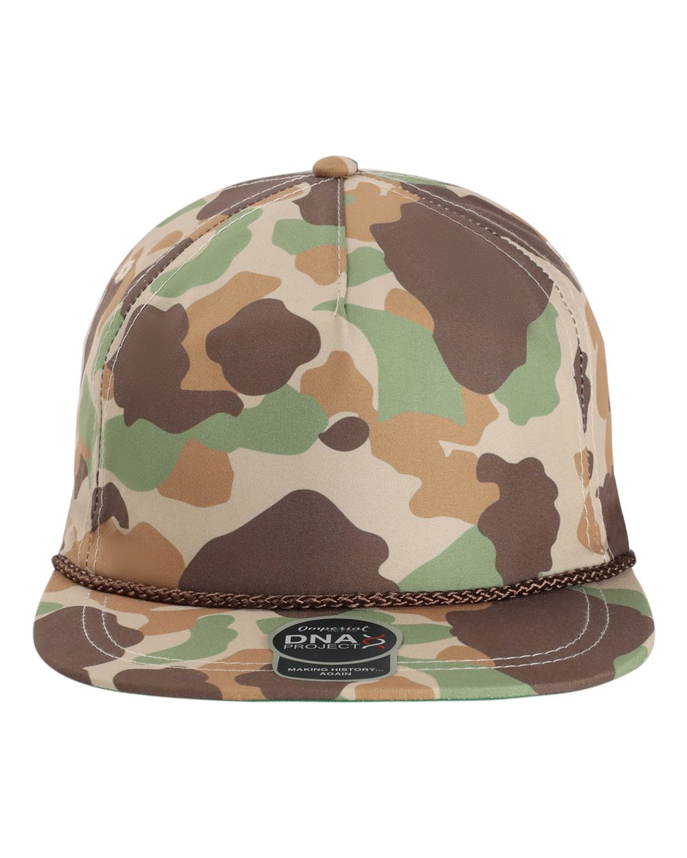 Front View of Frog Skin Camo/ Brown The Aloha Rope Cap - DNA010