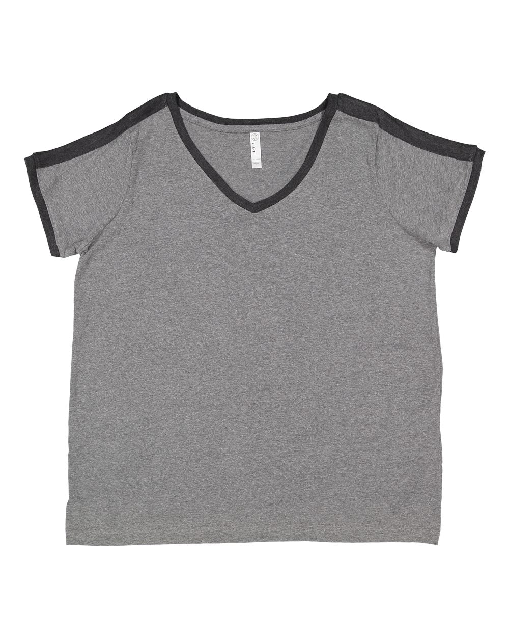 Front View of Granite Heather/ Vintage Smoke Women's Curvy Retro Ringer Premium Jersey V-Neck Tee - 3832
