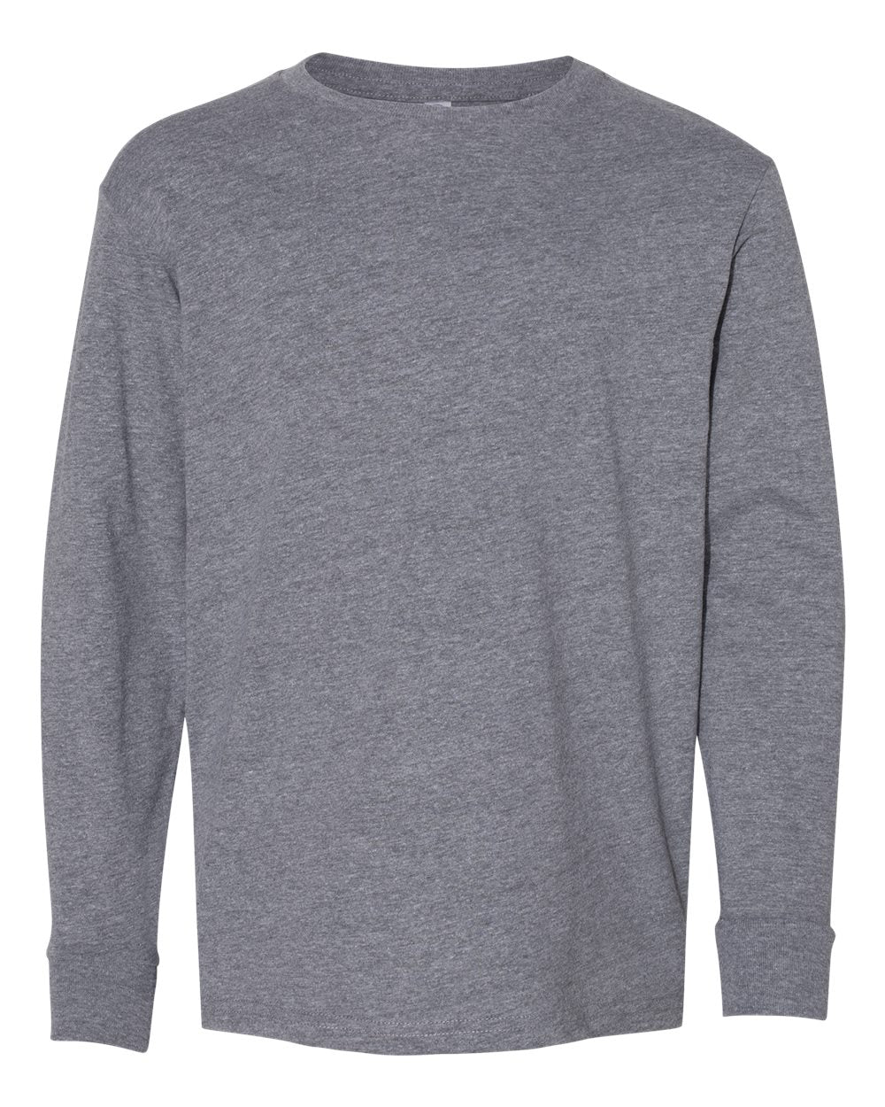 Front View of Granite Heather Youth Fine Jersey Long Sleeve Tee - 6201