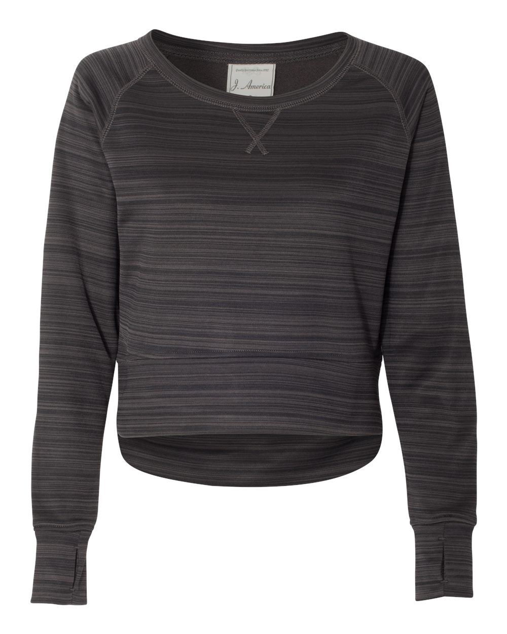 Front View of Granite Women's Odyssey Striped Performance Fleece Hi-Low Crewneck Sweatshirt - 8663