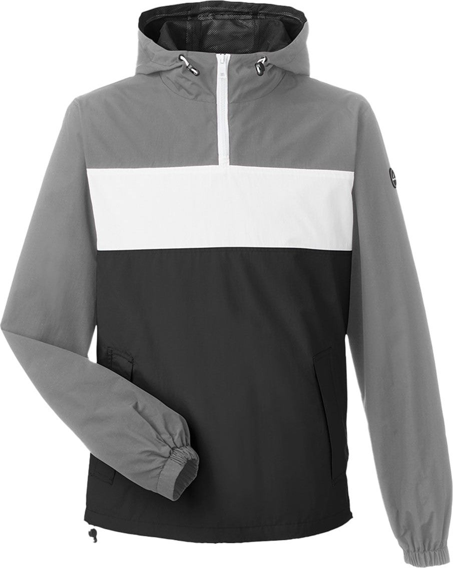 Front View of Graphite/ White/ Black Windward Anorak Hooded Quarter-Zip Jacket - N17174