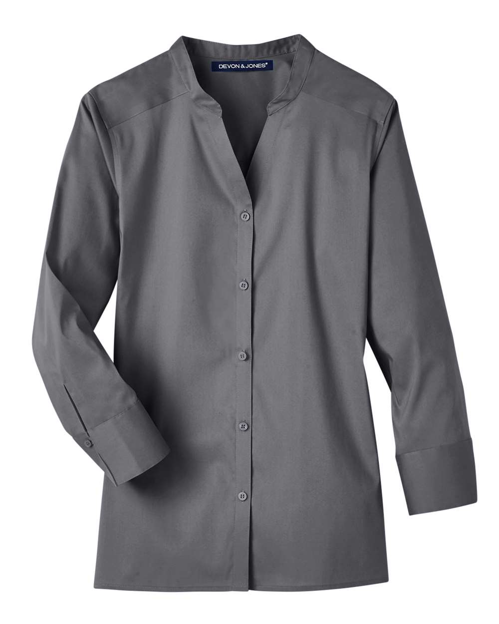 Front View of Graphite Women's Crown Collection® Stretch Broadcloth Three-Quarter Sleeve Blouse - DG560W