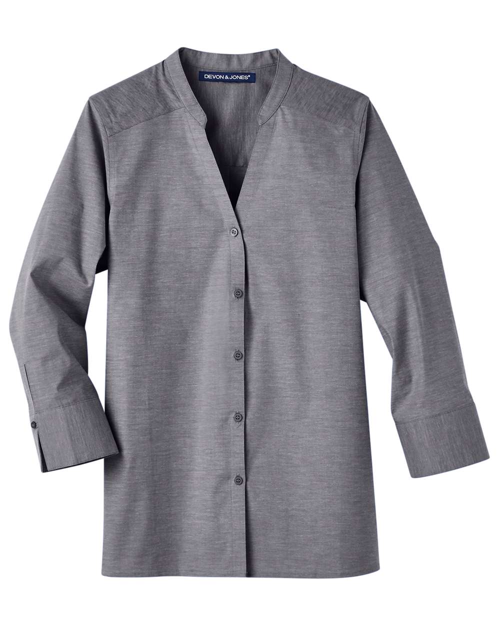 Front View of Graphite Women's Crown Collection® Stretch Pinpoint Chambra Three-Quarter Sleeve Shirt - DG562W