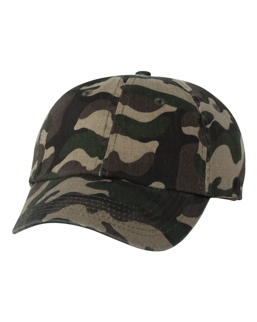 Front View of Green Camo Bio-Washed Classic Dad Hat - VC300A