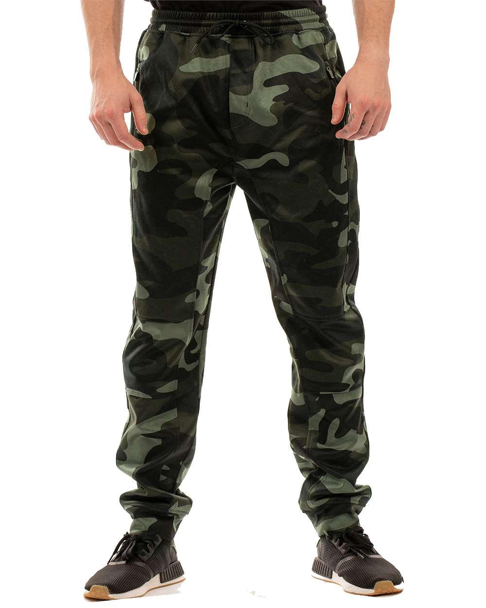 Front View of Green Camo Performance Fleece Joggers - 8801