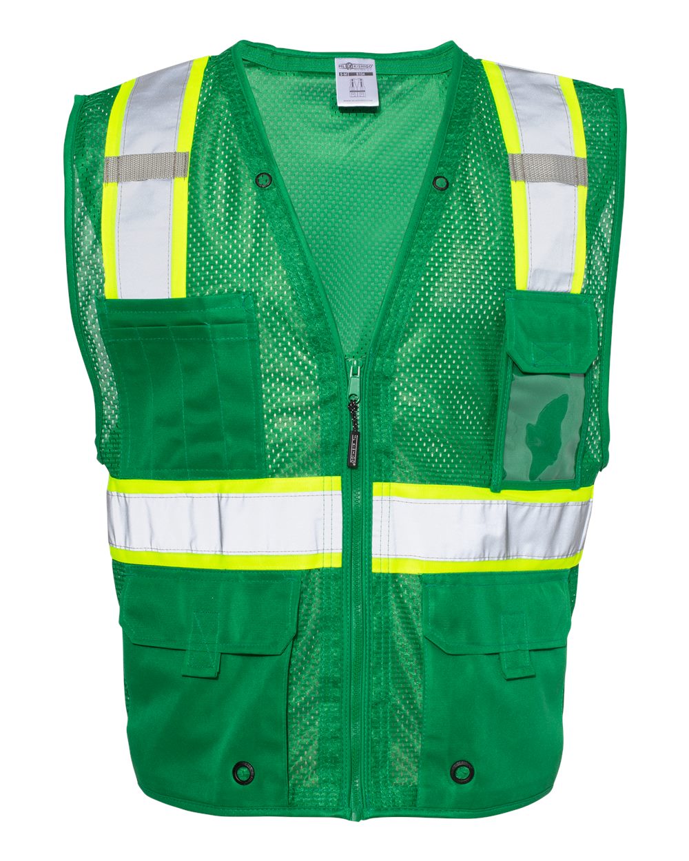 Front View of Green/ Lime - B104 EV Series® Enhanced Visibility Multi-Pocket Mesh Vest - B100-111