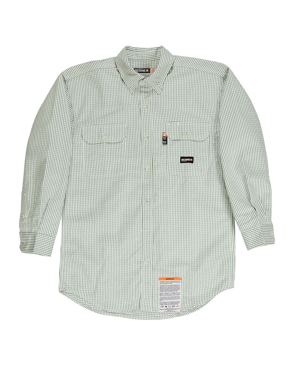 Front View of Green Tall Flame-Resistant Down Plaid Work Shirt - FRSH21T