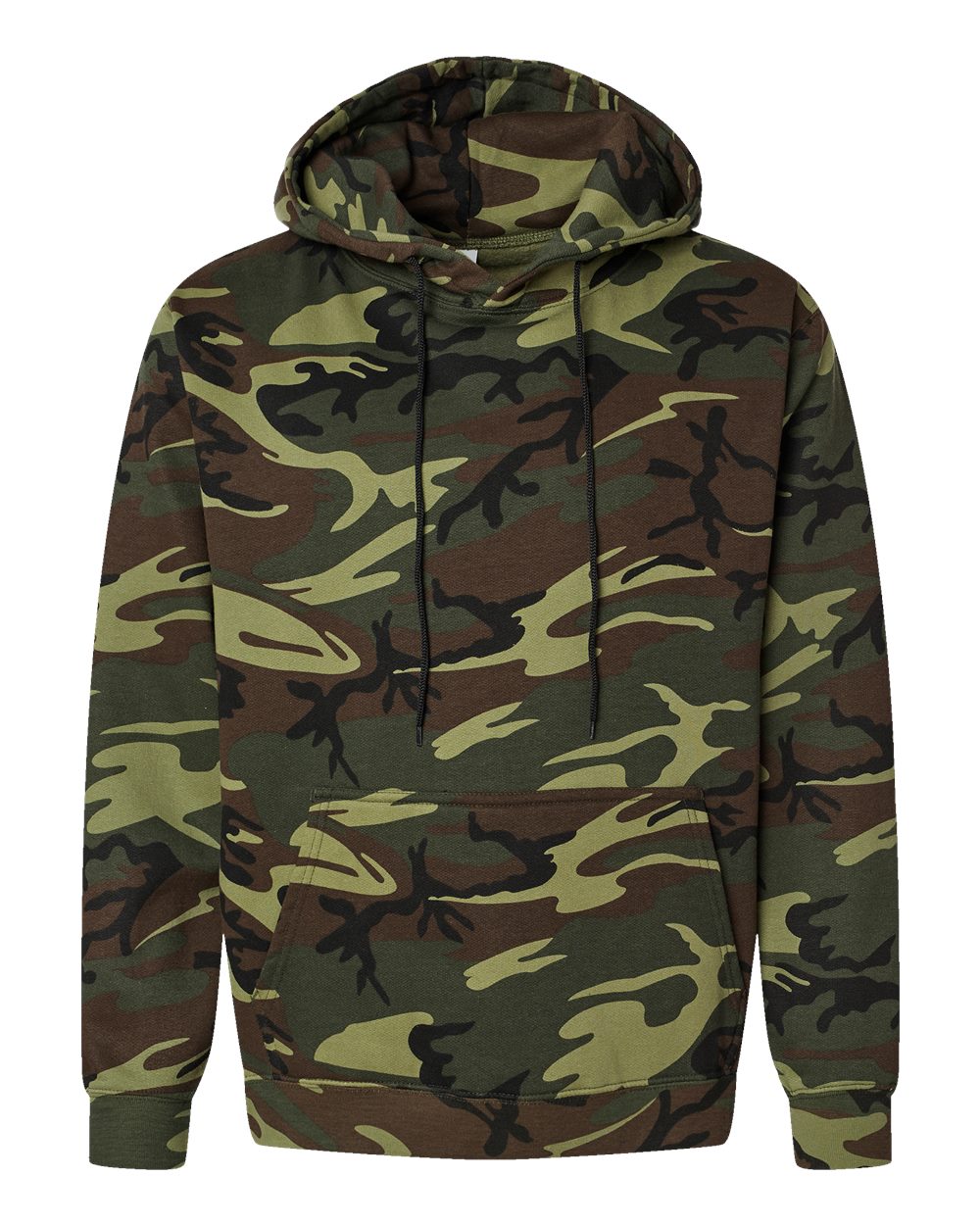 Front View of Green Woodland Camo Pullover Fleece Hoodie - 3969