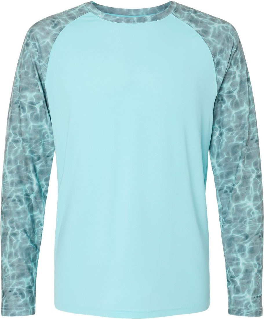 Front View of Grey Aqua Water Panama Colorblocked Long Sleeve T-Shirt - 231
