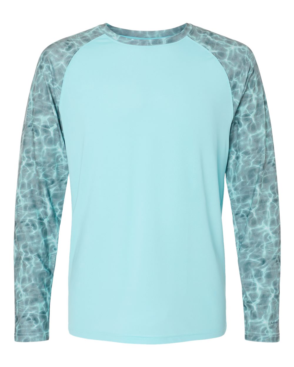 Front View of Grey Aqua Water Panama Colorblocked Long Sleeve T-Shirt - 231