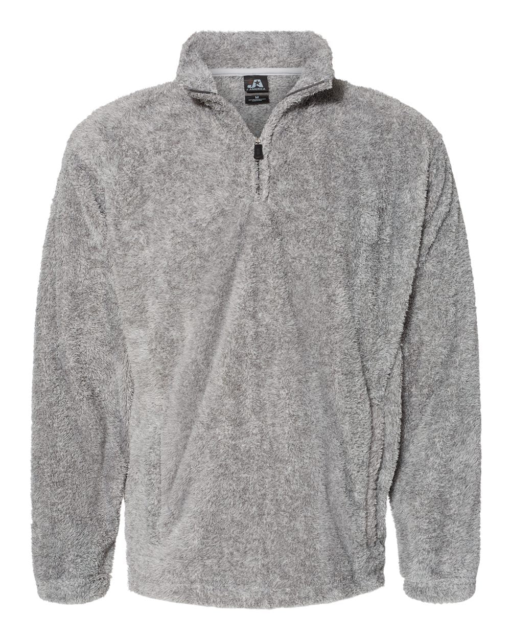 Front View of Grey Boundary Shag Frosty Sherpa Quarter-Zip Pullover - 8464
