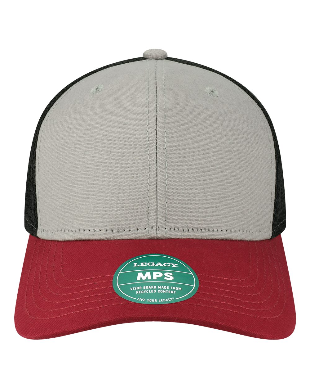 Front View of Grey/ Burgundy/ Black Mid-Pro Snapback Trucker Cap - MPS