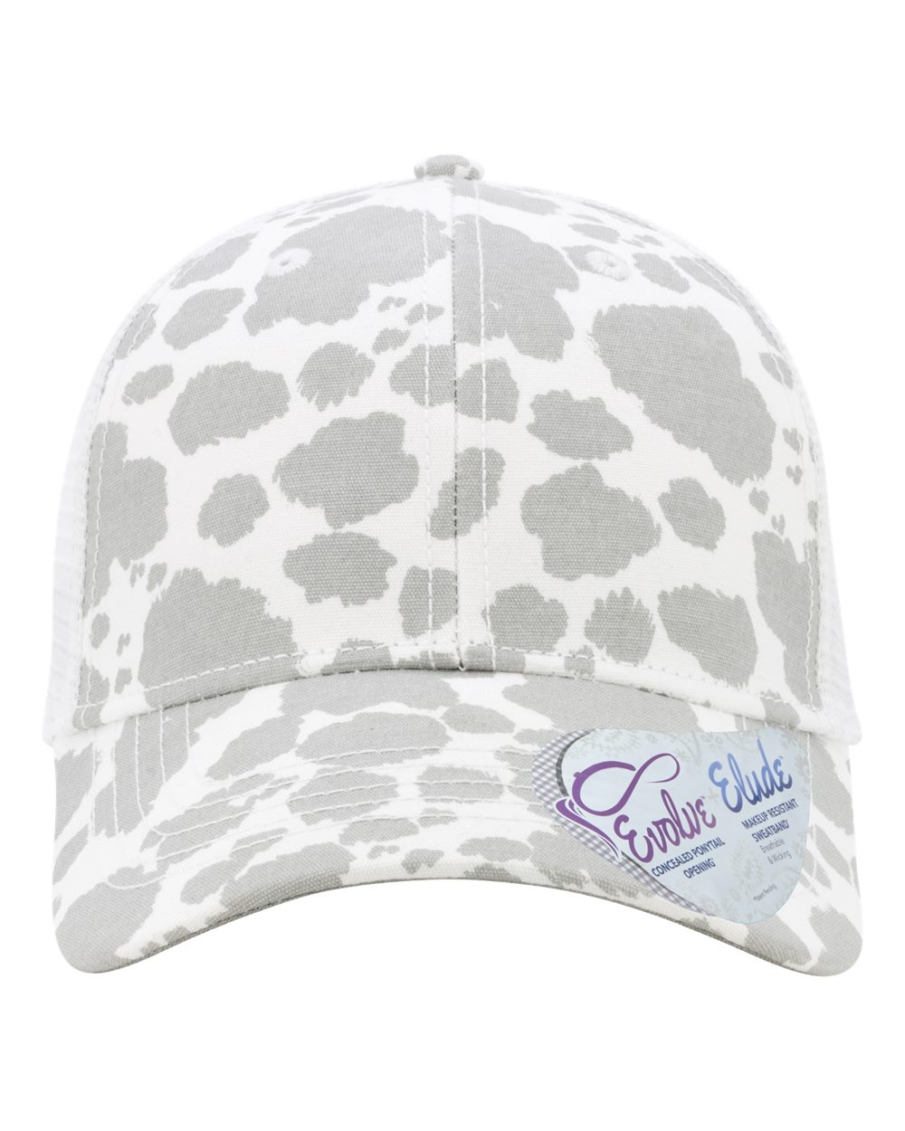 Front View of Grey Cow/ White Women's Modern Trucker Cap - CHARLIE