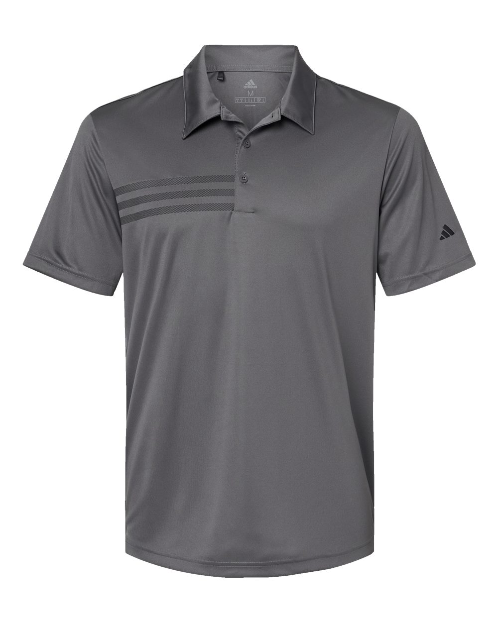 Front View of Grey Five/ Black 3-Stripes Chest Polo - A324