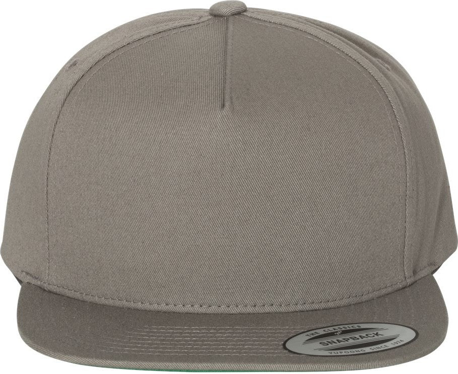 Front View of Grey Five-Panel Cotton Twill Snapback Cap - 6007
