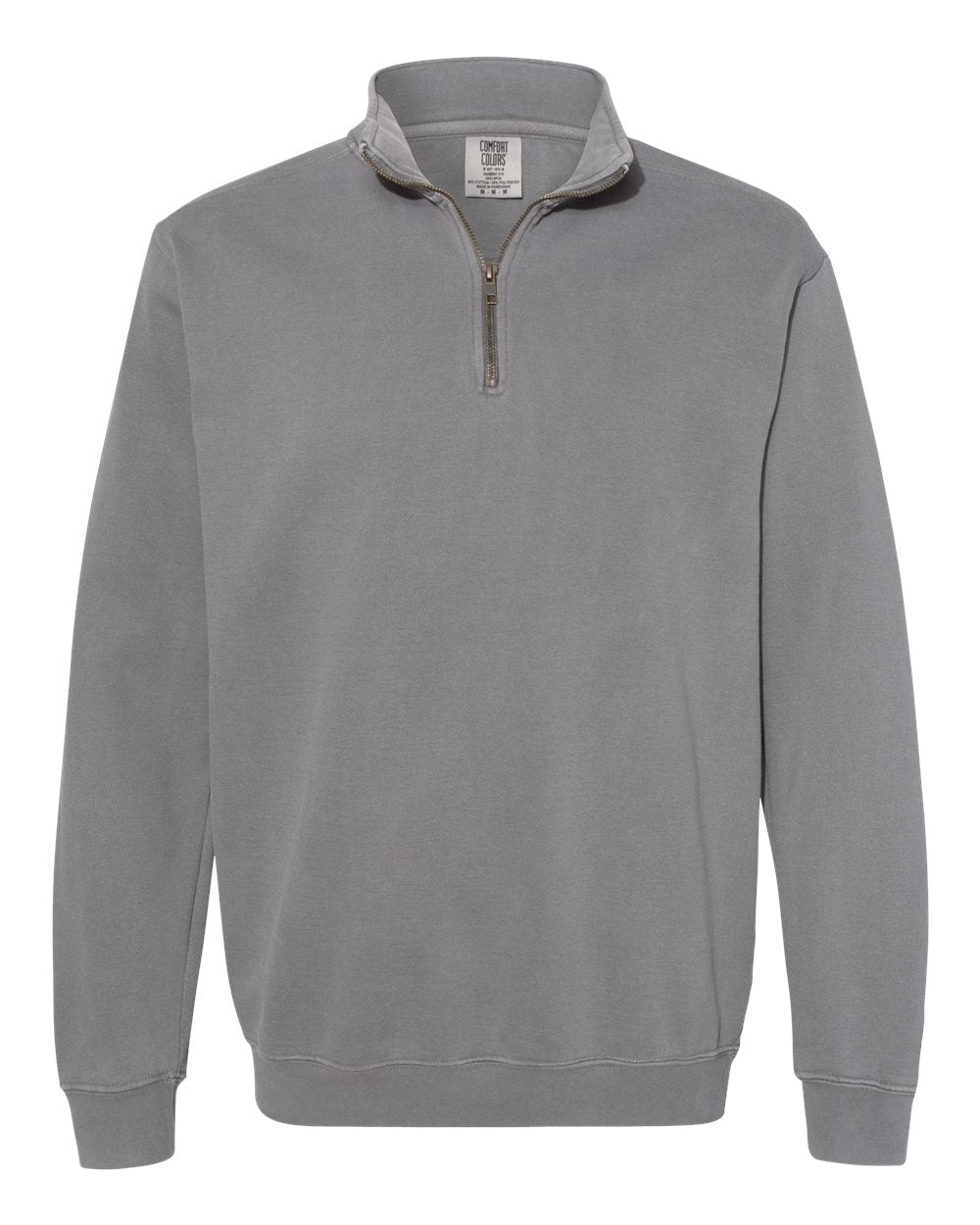 Front View of Grey Garment-Dyed Quarter Zip Sweatshirt - 1580
