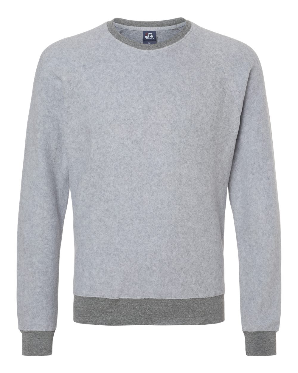 Front View of Grey Heather Flip Side Fleece Crewneck Sweatshirt - 8710