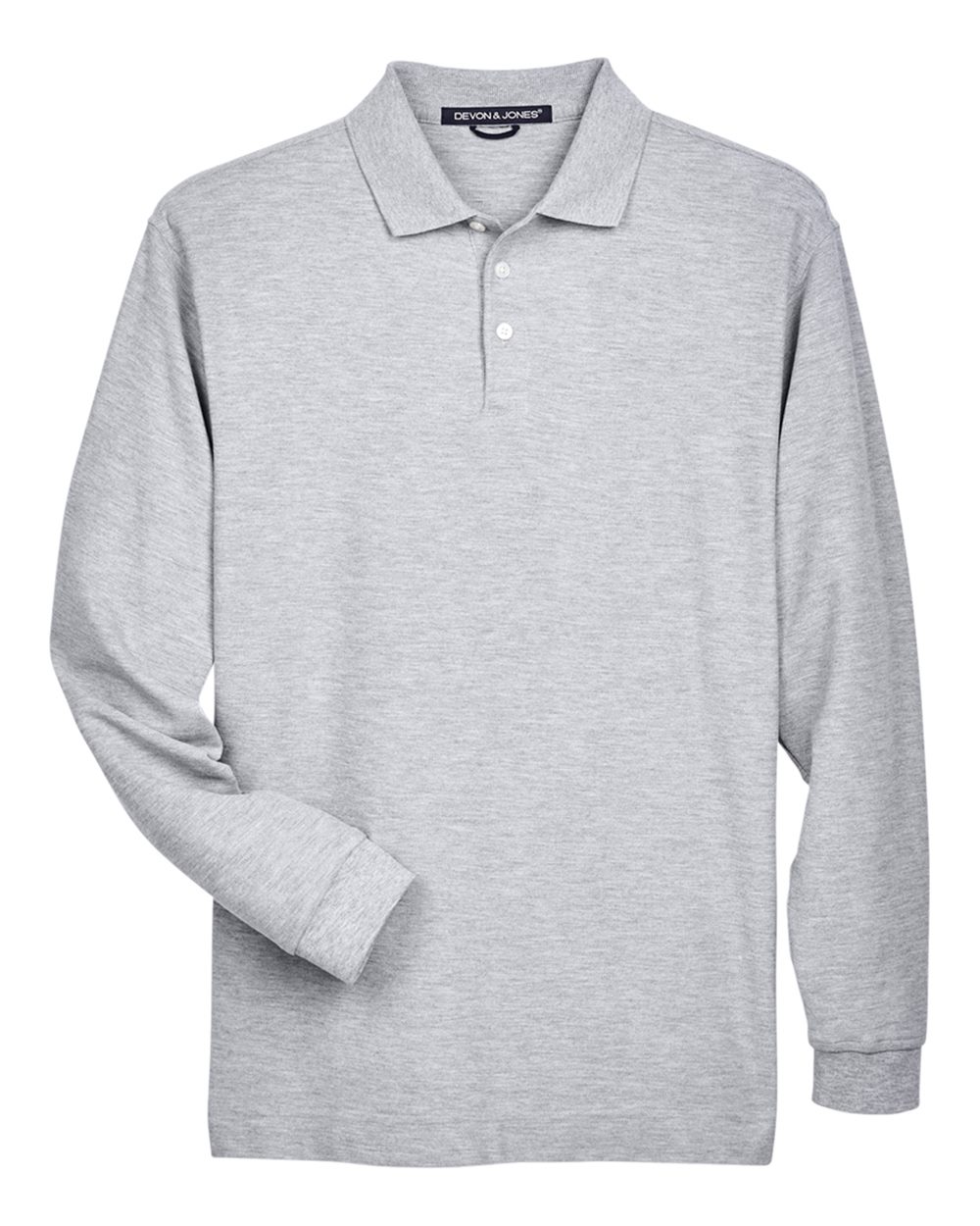 Front View of Grey Heather Men's Pima Piqué Long Sleeve Polo - D110