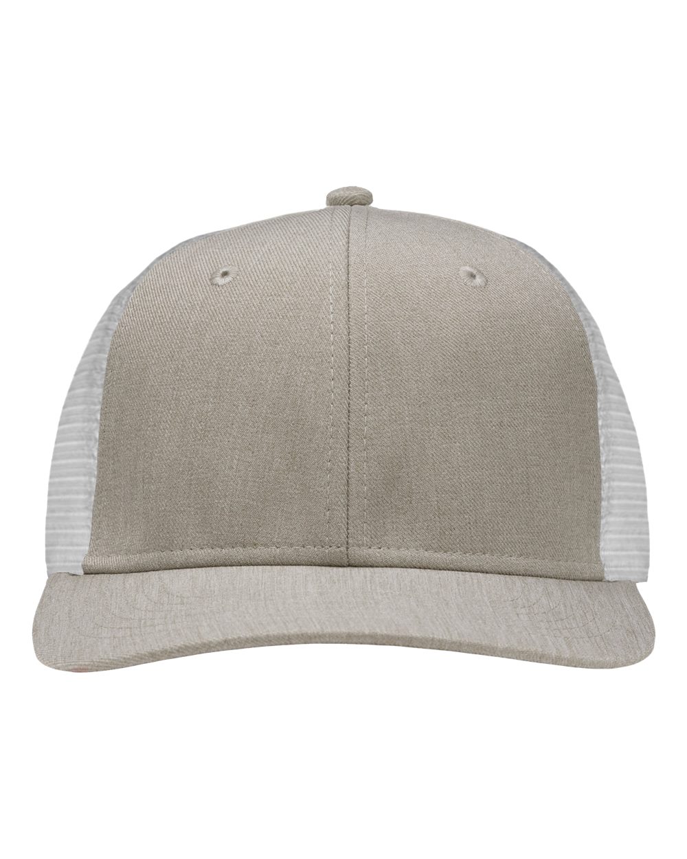 Front View of Grey Heather/ White Modern Six-Panel Trucker Fit Cap - SP1650
