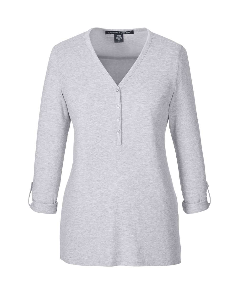 Front View of Grey Heather Women's Perfect Fit™ Y-Placket Convertible Sleeve Knit Top - DP186W