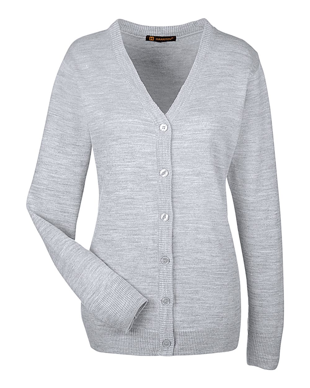 Front View of Grey Heather Women's Pilbloc V-Neck Button Cardigan Sweater - M425W