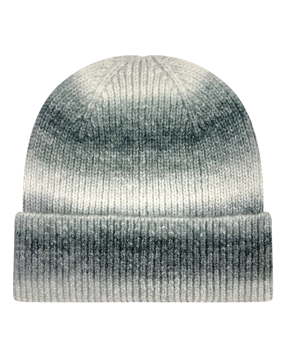 Front View of Grey Marble Tie-Dyed Ribbed Beanie - KTDRB