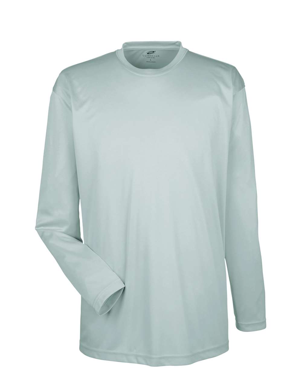 Front View of Grey Men's Cool & Dry Sport Long Sleeve Performance Interlock T-Shirt - 8422