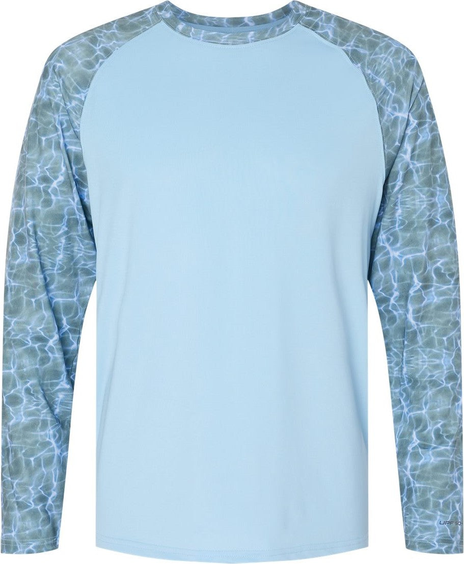 Front View of Grey Mist Water Panama Colorblocked Long Sleeve T-Shirt - 231
