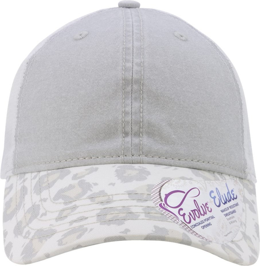 Front View of Grey/ Snow Leopard/ White Women's Printed Bill with Mesh Back Cap - JANET