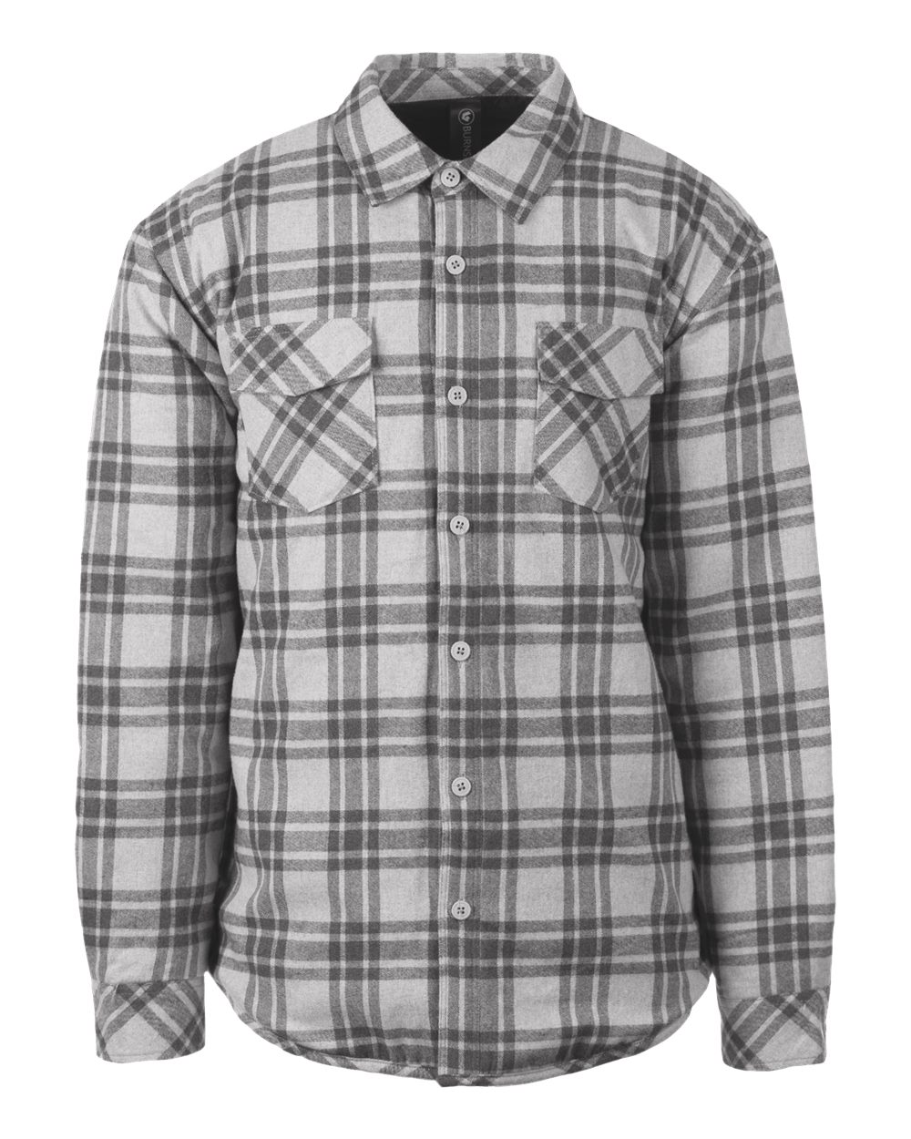 Front View of Grey/ Steel Quilted Flannel Shirt Jacket - 8610
