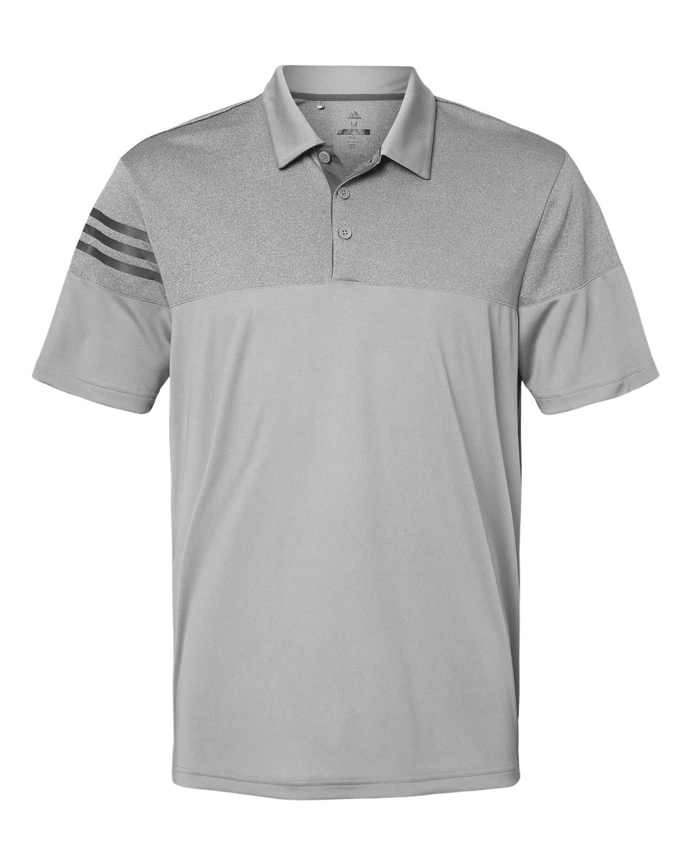 Front View of Grey Three Heathered 3-Stripes Colorblocked Polo - A213