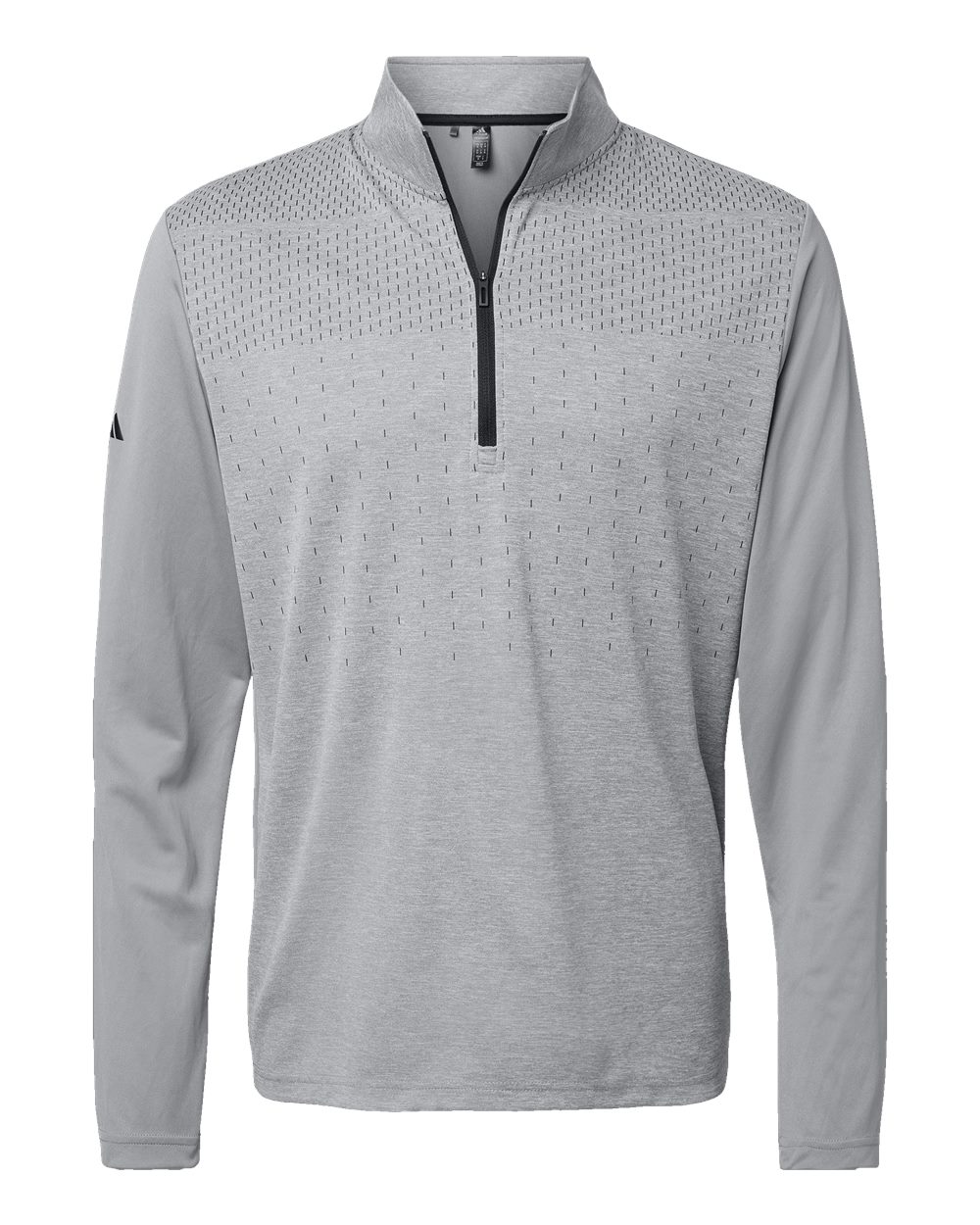 Front View of Grey Three Melange/ Grey Three/ Black Heather Block Print Quarter-Zip Pullover - A522