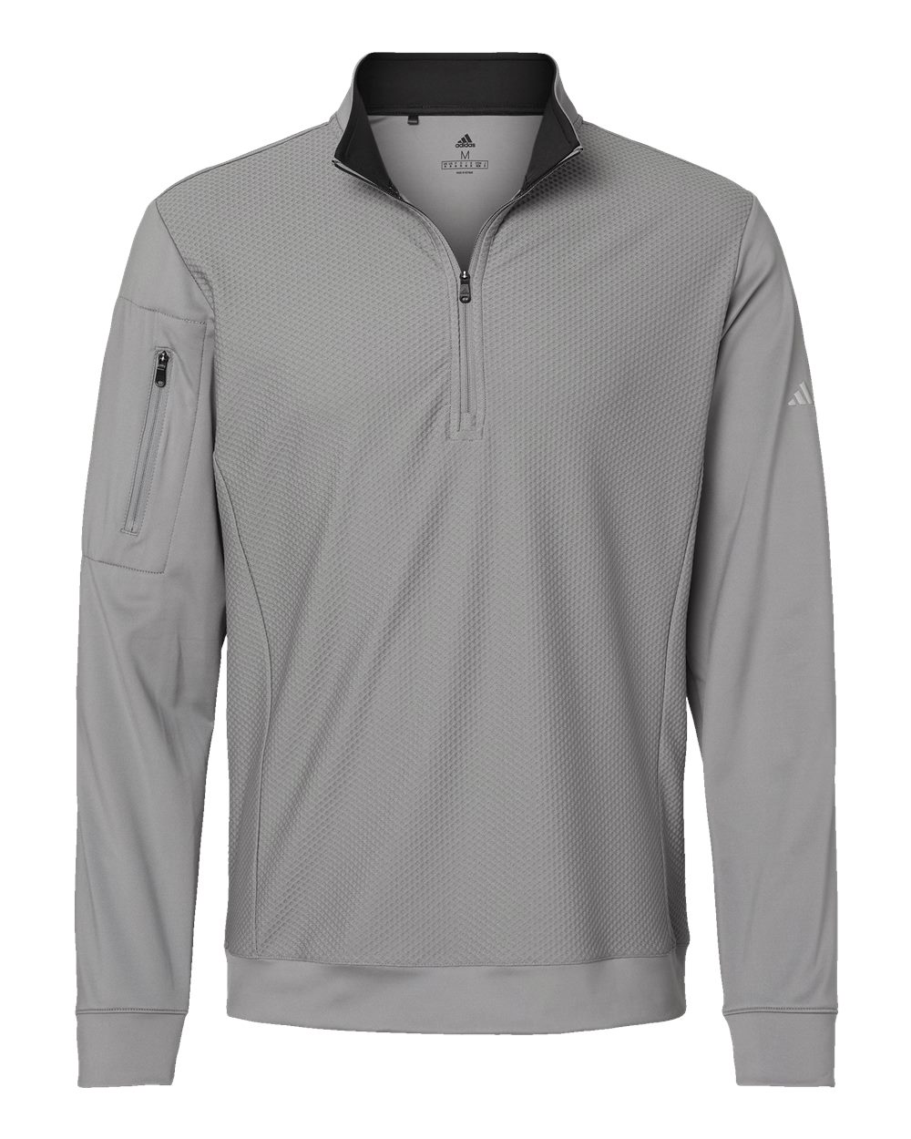 Front View of Grey Three Performance Textured Quarter-Zip Pullover - A295