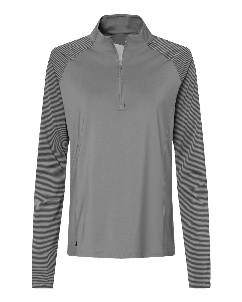 Front View of Grey Three Women's Stripe Block Quarter-Zip Pullover - A521