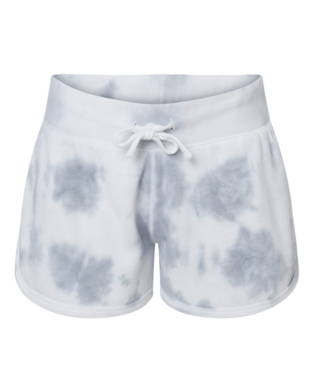 Front View of Grey Tie Dye Women's Fleece Shorts - 8856