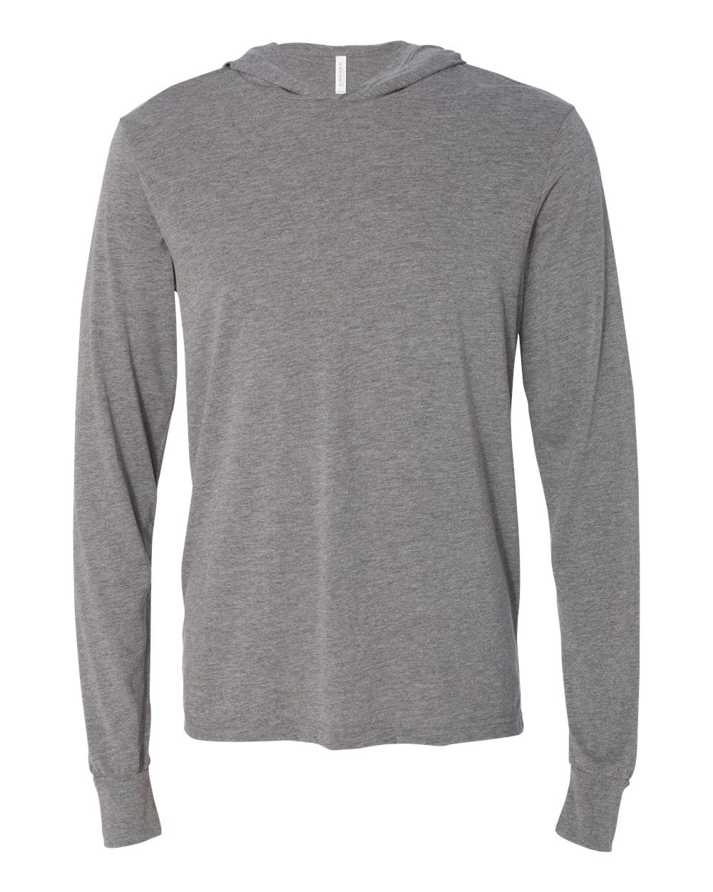 Front View of Grey Triblend Jersey Hooded Long Sleeve Tee - 3512