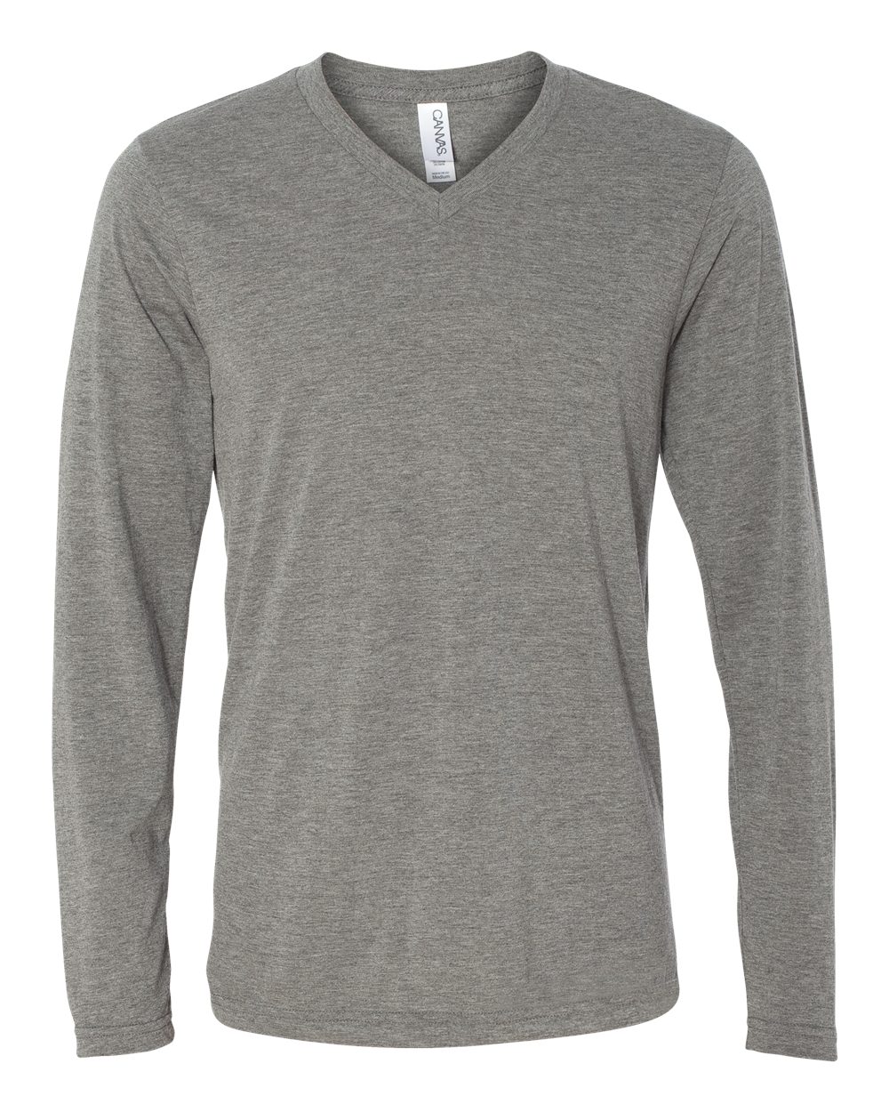 Front View of Grey Triblend Long Sleeve V-Neck Tee - 3425